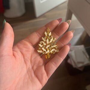 Gold and White Christmas Tree Brooch